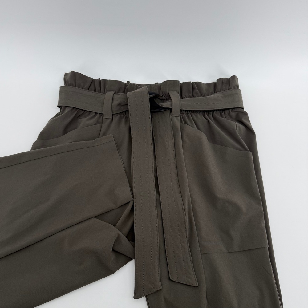 Athleta Skyline Pant 0 Dark Olive Green Paperbag Waist Tie Belt Tapered Leg